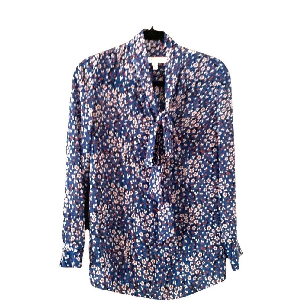 L.K. Bennett silk ditsy floral tie bow‎ front blouse sz 2 US